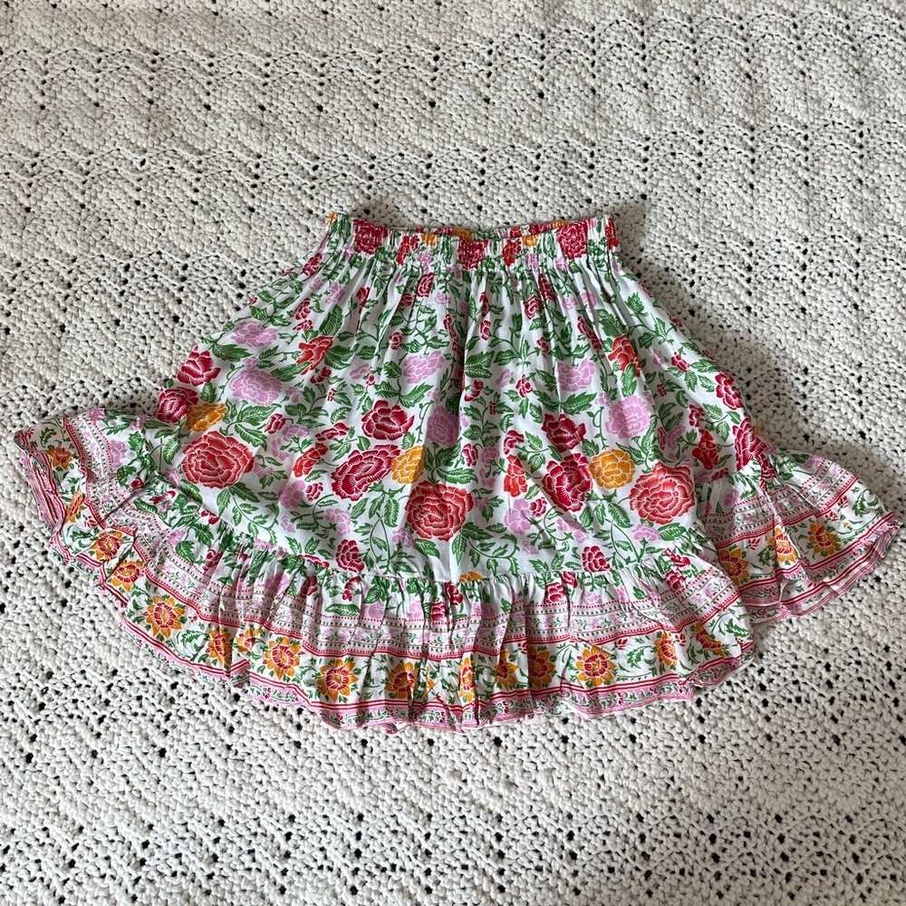 Mila Vintage Colorful Floral Print Ruffle Circle Mini Skirt (XSmall)